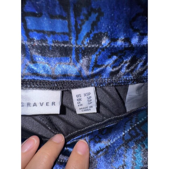 Susan Graver Womens XS Petite Blue Paisley Print Pull-On Pants Velour Stretch - Picture 7 of 10